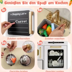 Kinderküche mit Zubehör Spielküche mit Schreibtafel Eismaschine Spüle Spielzeugküche Weiß