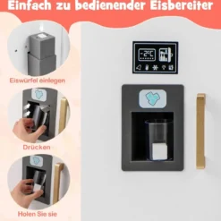 Kinderküche mit Zubehör Spielküche mit Schreibtafel Eismaschine Spüle Spielzeugküche Weiß