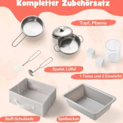 Kinderküche mit Zubehör Spielküche mit Schreibtafel Eismaschine Spüle Spielzeugküche Weiß