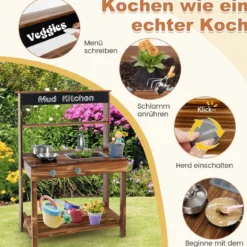 Kinderküchen aus Tannenholz mit Drehbarem Wasserhahn & Abnehmbarem Spülbecken & Kreidetafel