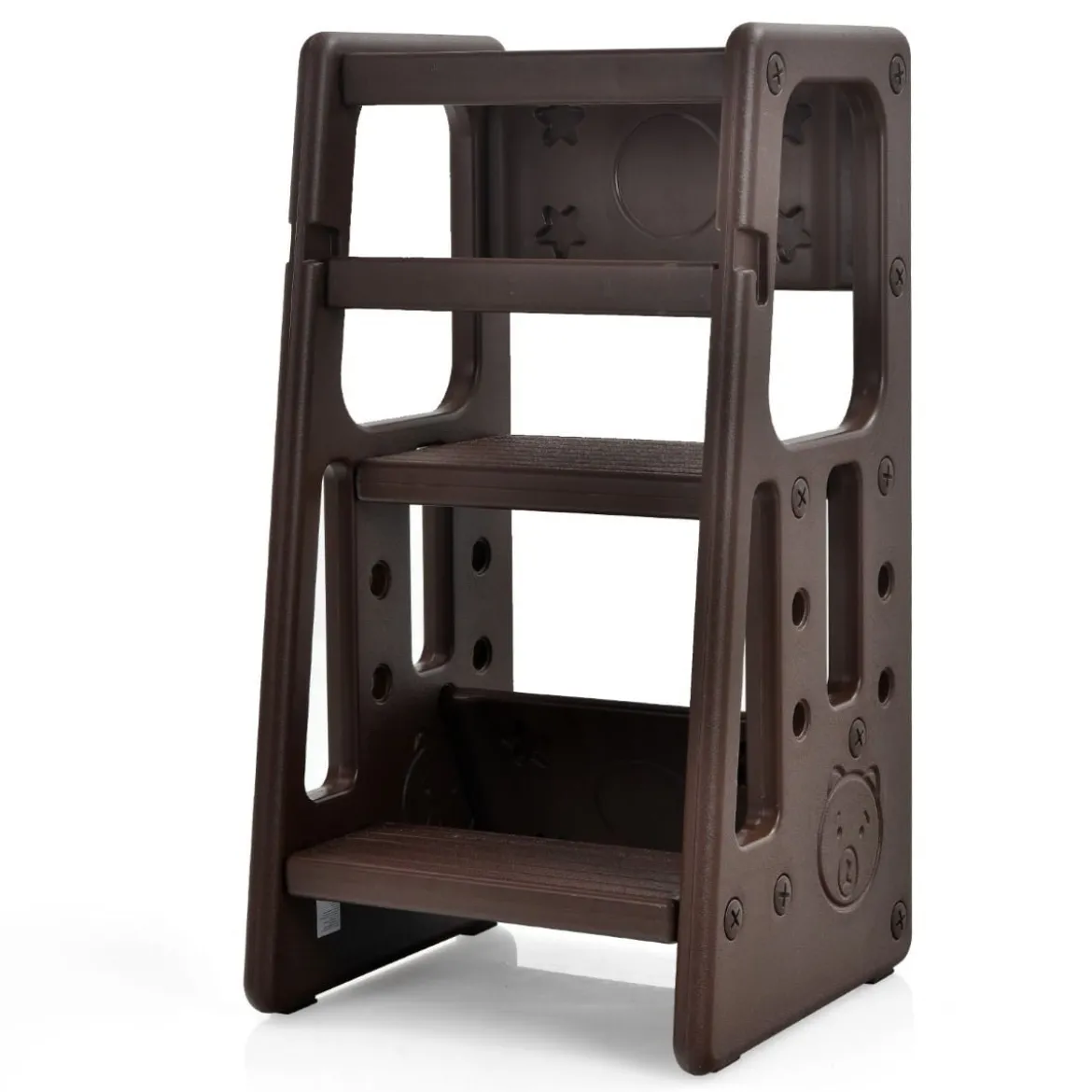 Kinder-Küchenhocker mit Doppelten Sicherheitshandläufen Kleinkindhocker 46,5 x 46,5 x 90 cm Braun
