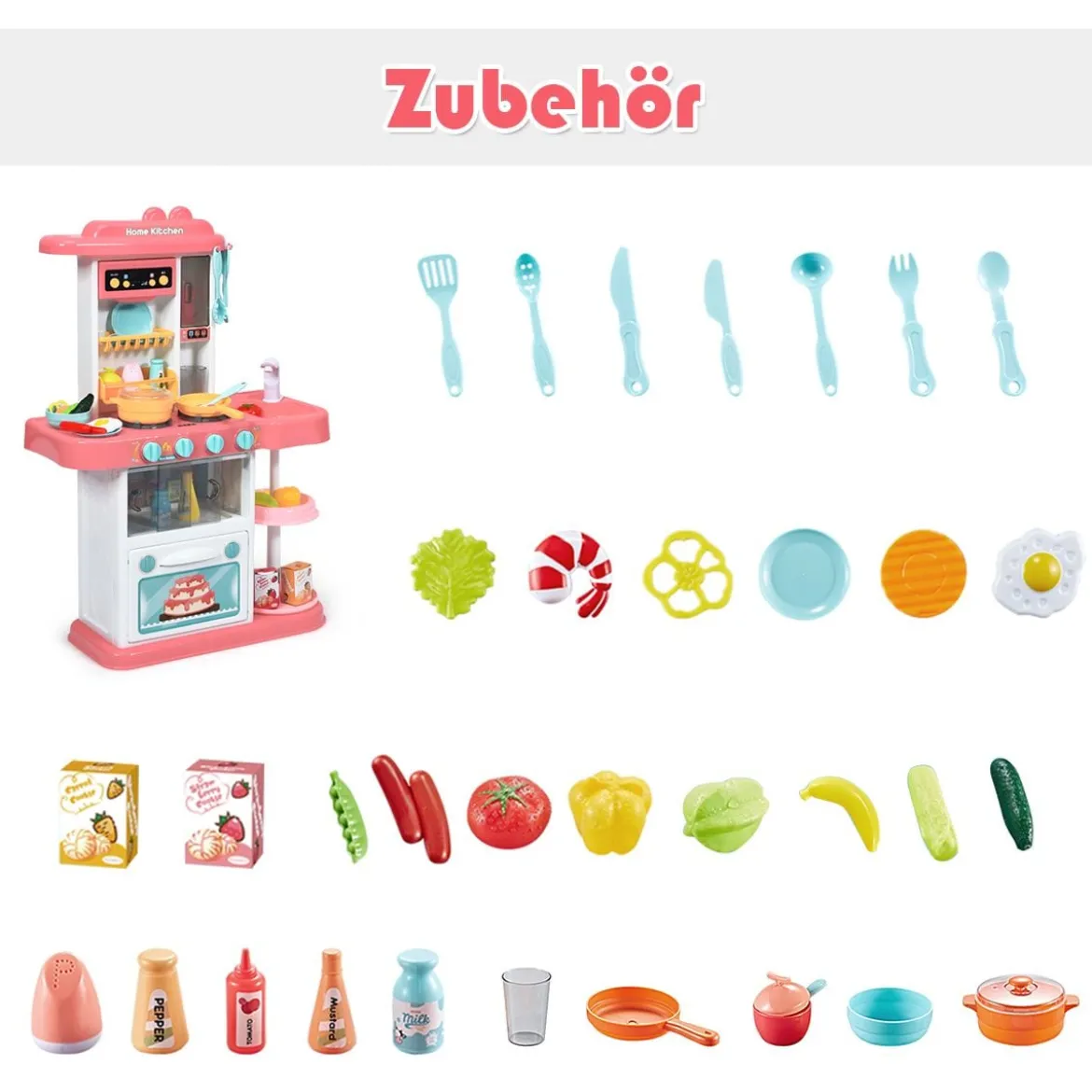 Kinder Küchen Kochset Kinderküche mit Spieluhr und Lichtern Spielzeugküche für Kleinkinder Rosa