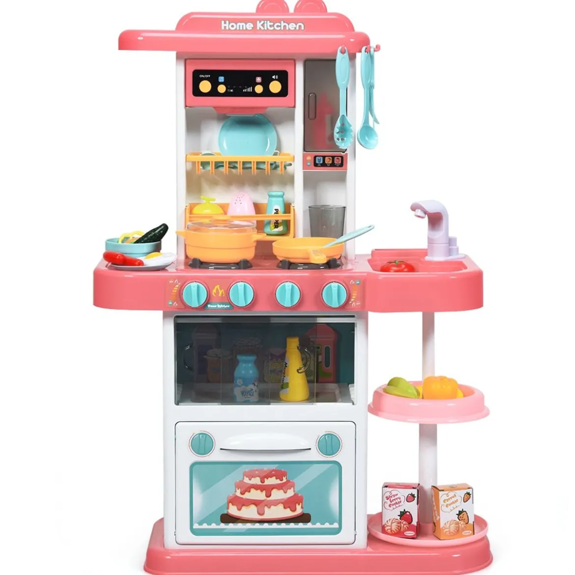 Kinder Küchen Kochset Kinderküche mit Spieluhr und Lichtern Spielzeugküche für Kleinkinder Rosa