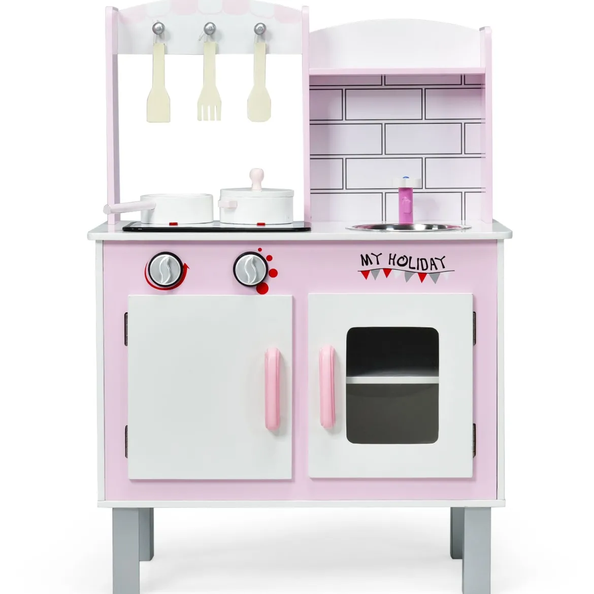 Kinder-Küchen-Spielset Kinderküche Spielzeugküche für Kleinkinder 55 x 30 x 80cm Rosa + Weiß
