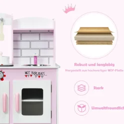 Kinder-Küchen-Spielset Kinderküche Spielzeugküche für Kleinkinder 55 x 30 x 80cm Rosa + Weiß