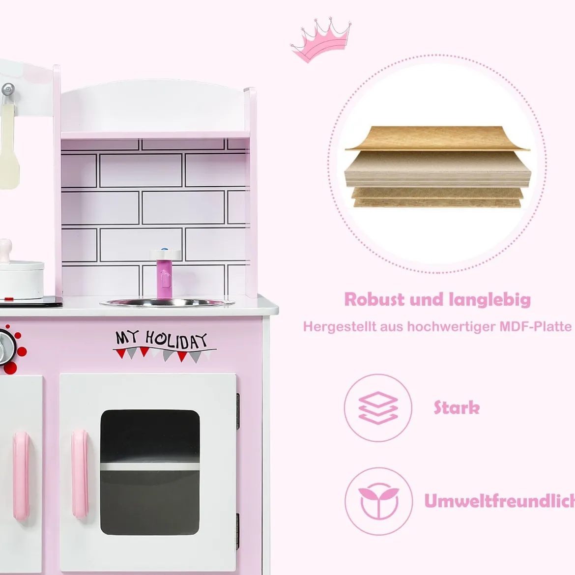 Kinder-Küchen-Spielset Kinderküche Spielzeugküche für Kleinkinder 55 x 30 x 80cm Rosa + Weiß