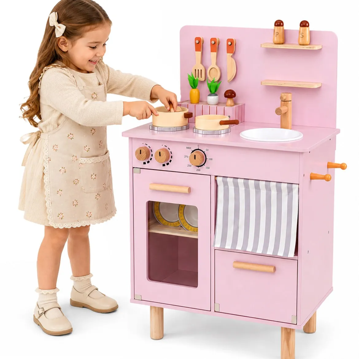 Kinderküche Puppenküche mit Herd Spüle & Geschirrspüler für Kinder ab 3 Jahren Rosa