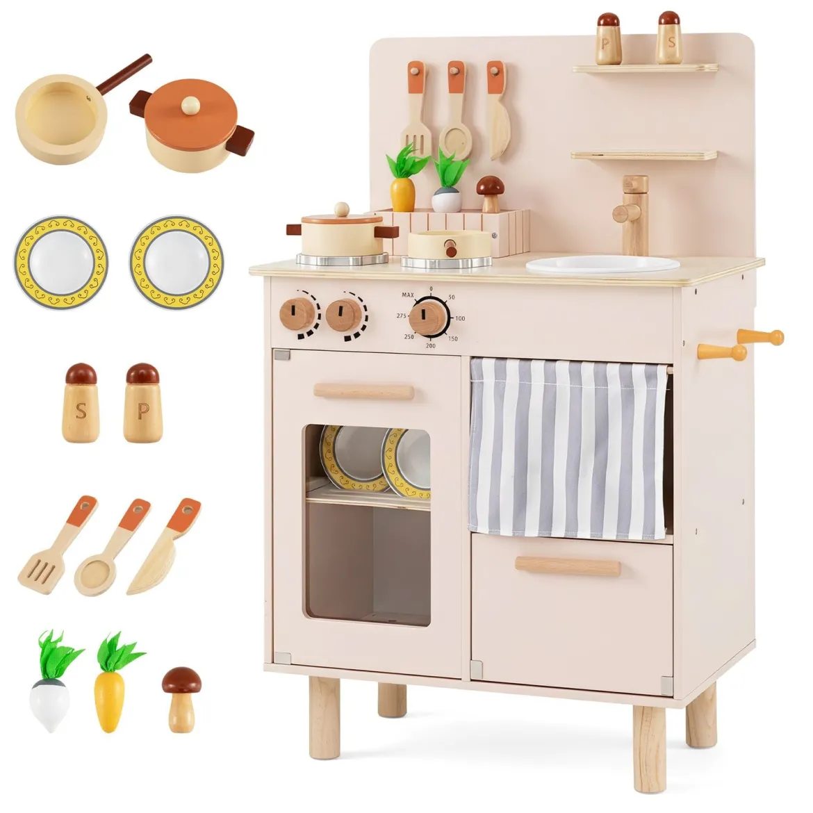 Kinderküche Puppenküche mit Herd Spüle & Geschirrspüler 50,5 x 30,5 x 80,5 cm für Kinder ab 3 Jahren