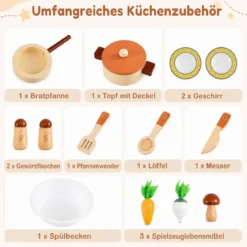 Kinderküche Puppenküche mit Herd Spüle & Geschirrspüler 50,5 x 30,5 x 80,5 cm für Kinder ab 3 Jahren