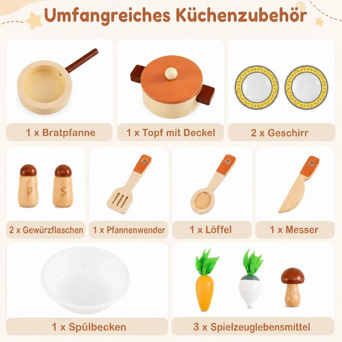 Kinderküche Puppenküche mit Herd Spüle & Geschirrspüler 50,5 x 30,5 x 80,5 cm für Kinder ab 3 Jahren