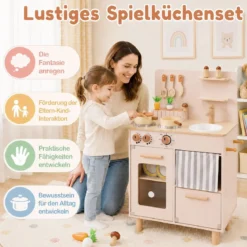 Kinderküche Puppenküche mit Herd Spüle & Geschirrspüler 50,5 x 30,5 x 80,5 cm für Kinder ab 3 Jahren