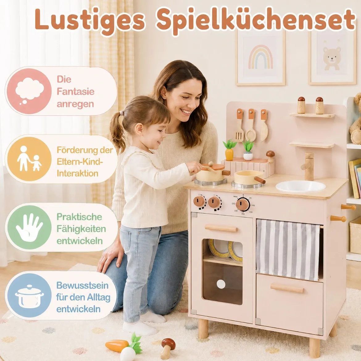 Kinderküche Puppenküche mit Herd Spüle & Geschirrspüler 50,5 x 30,5 x 80,5 cm für Kinder ab 3 Jahren