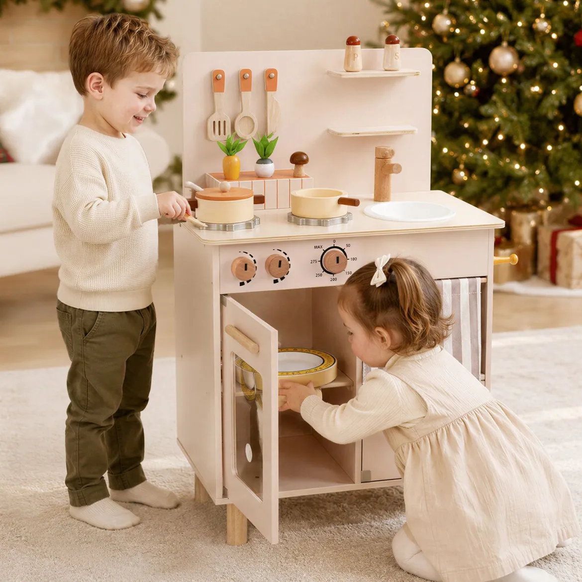 Kinderküche Puppenküche mit Herd Spüle & Geschirrspüler 50,5 x 30,5 x 80,5 cm für Kinder ab 3 Jahren