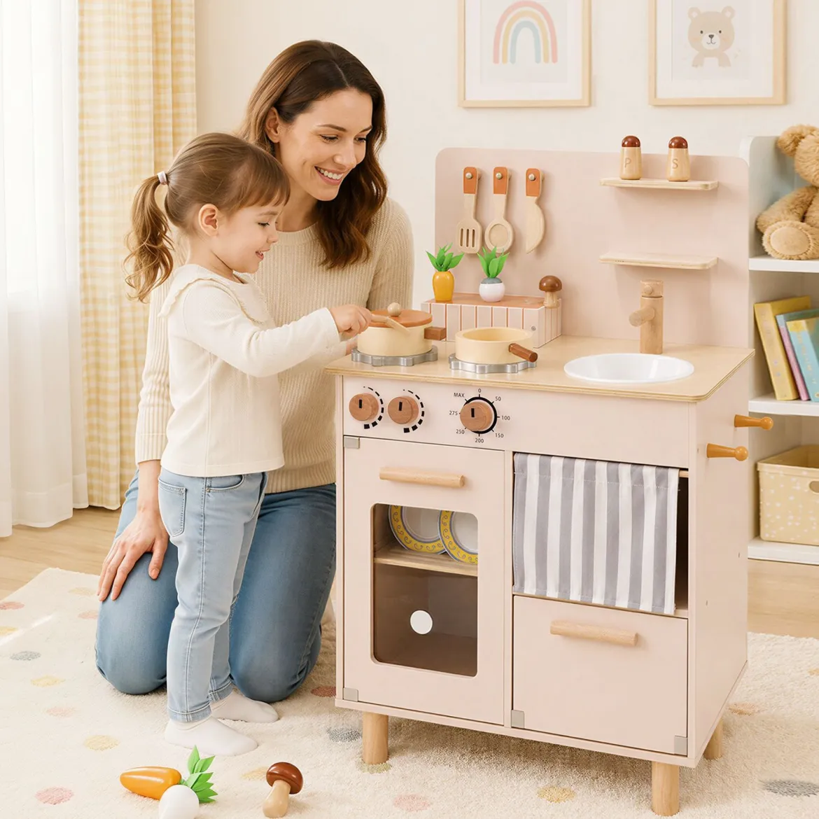Kinderküche Puppenküche mit Herd Spüle & Geschirrspüler 50,5 x 30,5 x 80,5 cm für Kinder ab 3 Jahren
