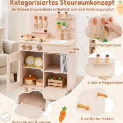 Kinderküche Puppenküche mit Herd Spüle & Geschirrspüler 50,5 x 30,5 x 80,5 cm für Kinder ab 3 Jahren