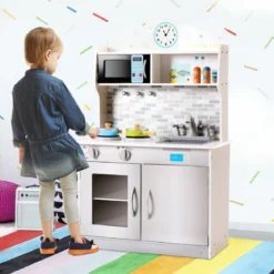 Kinderküche Spielküche Kinderspielküche Grau 57 x 28 x 95,5 cm Holz
