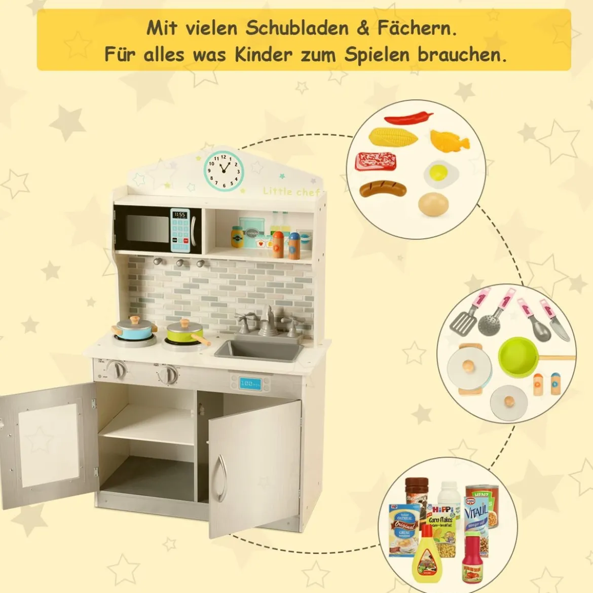 Kinderküche Spielküche Kinderspielküche Grau 57 x 28 x 95,5 cm Holz