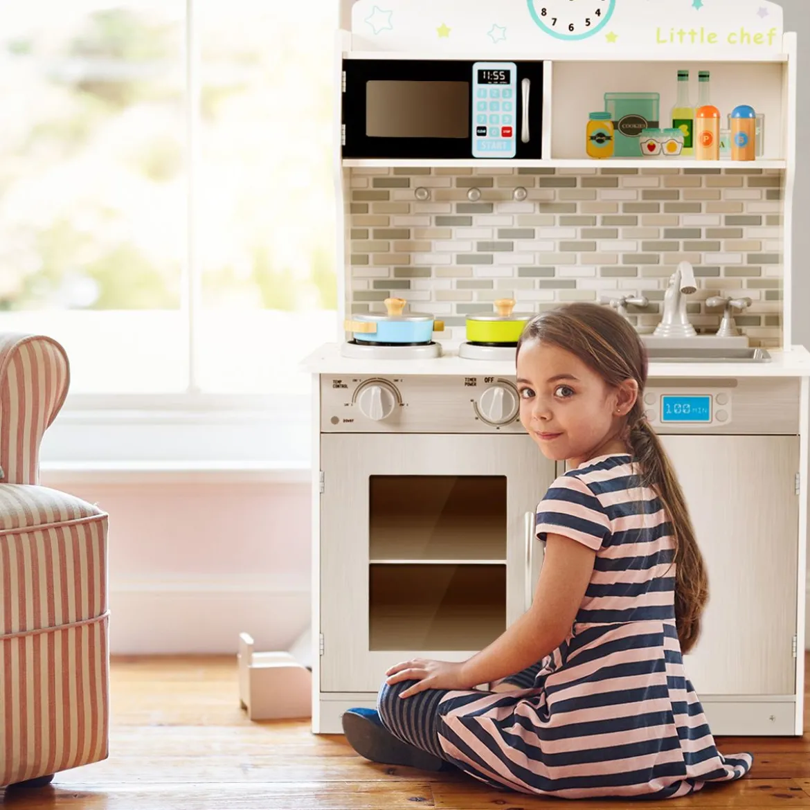 Kinderküche Spielküche Kinderspielküche Grau 57 x 28 x 95,5 cm Holz