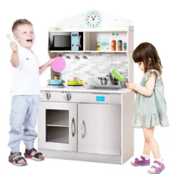 Kinderküche Spielküche Kinderspielküche Grau 57 x 28 x 95,5 cm Holz
