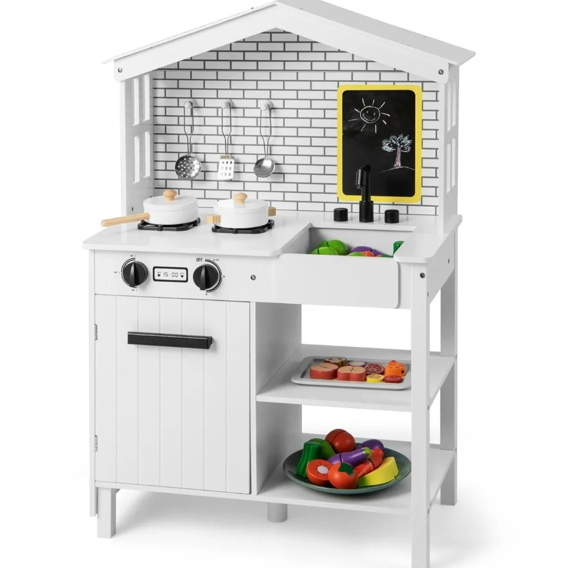 Kinderküche Spielküchenset aus Holz mit zusätzlicher Tafel 62 x 33 x 90 cm Weiß