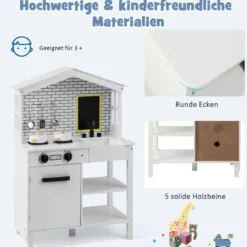 Kinderküche Spielküchenset aus Holz mit zusätzlicher Tafel 62 x 33 x 90 cm Weiß