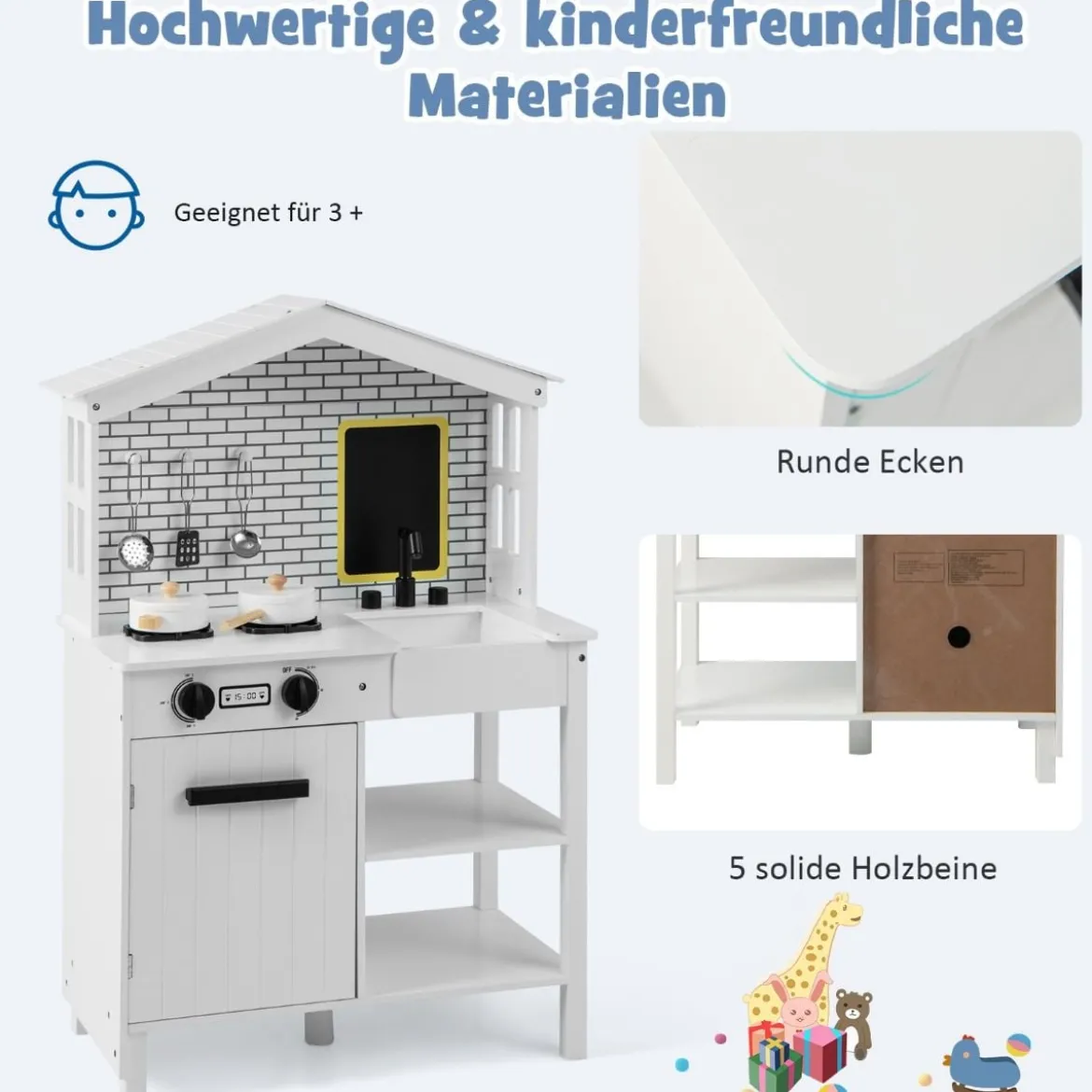 Kinderküche Spielküchenset aus Holz mit zusätzlicher Tafel 62 x 33 x 90 cm Weiß