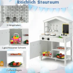 Kinderküche Spielküchenset aus Holz mit zusätzlicher Tafel 62 x 33 x 90 cm Weiß