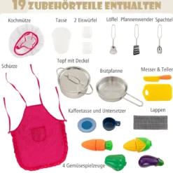 Kinderküche Spielset Holz Spielküche mit einstellbaren LED-Lichtern abnehmbaren Stoffkörben & Regalen Spielküche Weiß