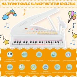 Kinder Keyboard mit 37 Tasten & Hocker Elektronische Klaviertastatur 47 x 37 x 70 cm Weiß