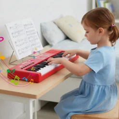 Kinder Klavier Keyboard 37 Tasten tragbares E-Piano mit 8 Rhythmen 8 Klangfarben & 22 Demos Rot