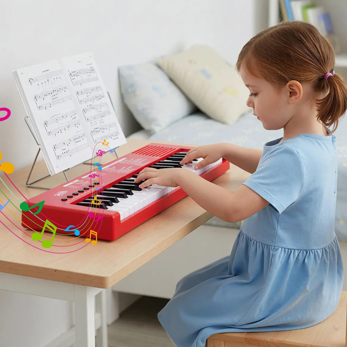 Kinder Klavier Keyboard 37 Tasten tragbares E-Piano mit 8 Rhythmen 8 Klangfarben & 22 Demos Rot