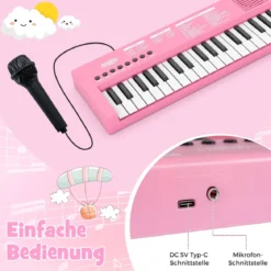 Kinder Klavier Keyboard 37 Tasten tragbares E-Piano mit 8 Rhythmen 8 Klangfarben & 22 Demos Rosa