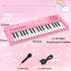 Kinder Klavier Keyboard 37 Tasten tragbares E-Piano mit 8 Rhythmen 8 Klangfarben & 22 Demos Rosa
