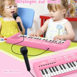 Kinder Klavier Keyboard 37 Tasten tragbares E-Piano mit 8 Rhythmen 8 Klangfarben & 22 Demos Rosa