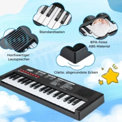 Kinder Klavier Keyboard 37 Tasten tragbares E-Piano mit 8 Rhythmen 8 Klangfarben & 22 Demos Schwarz