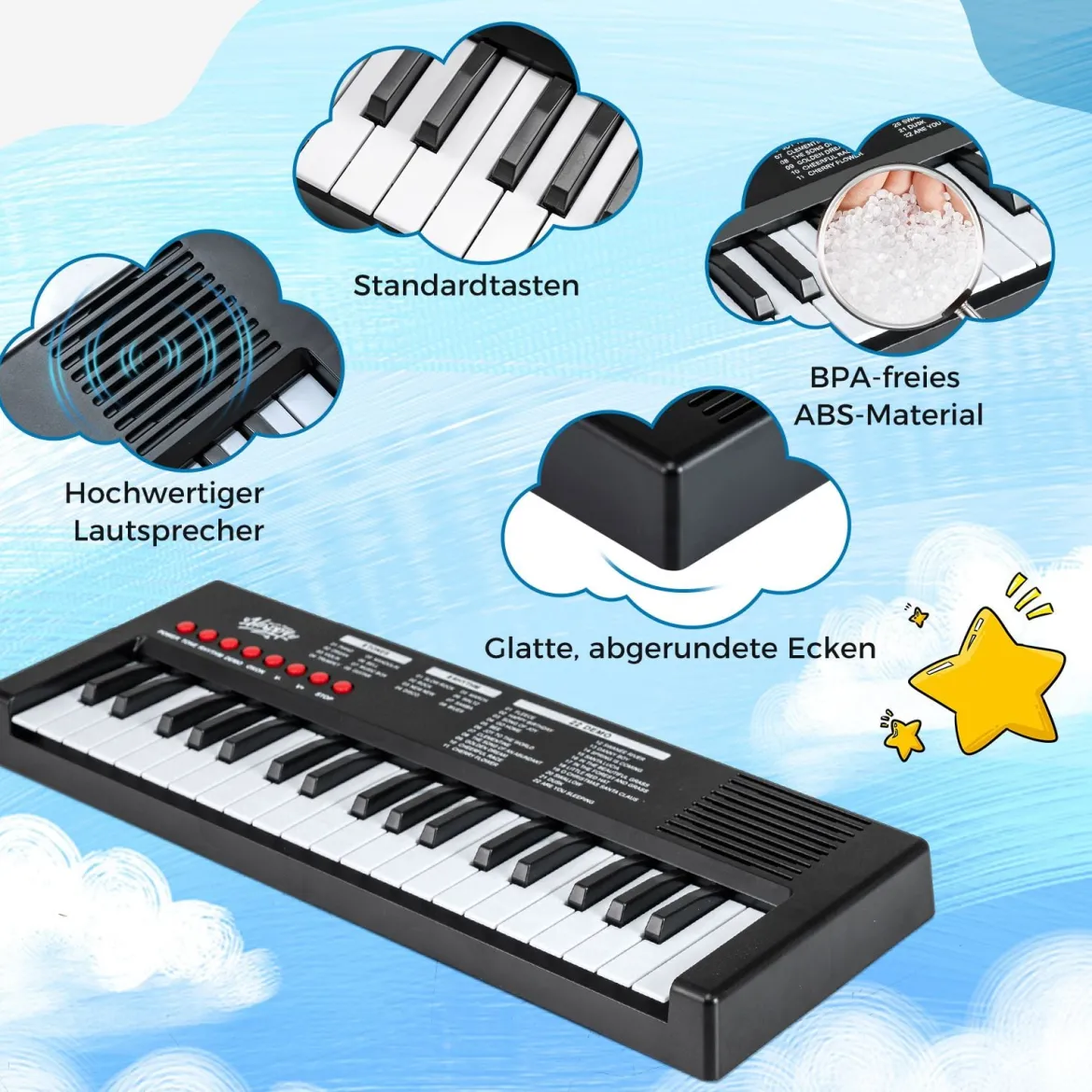 Kinder Klavier Keyboard 37 Tasten tragbares E-Piano mit 8 Rhythmen 8 Klangfarben & 22 Demos Schwarz
