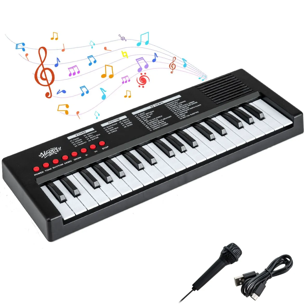 Kinder Klavier Keyboard 37 Tasten tragbares E-Piano mit 8 Rhythmen 8 Klangfarben & 22 Demos Schwarz