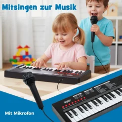 Kinder Klavier Keyboard 37 Tasten tragbares E-Piano mit 8 Rhythmen 8 Klangfarben & 22 Demos Schwarz