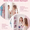 Kinder Kleiderschrank Kindergarderobe mit 2 Bruchsicheren Acrylspiegeln Offener Kleiderstange & Regalen Rosa
