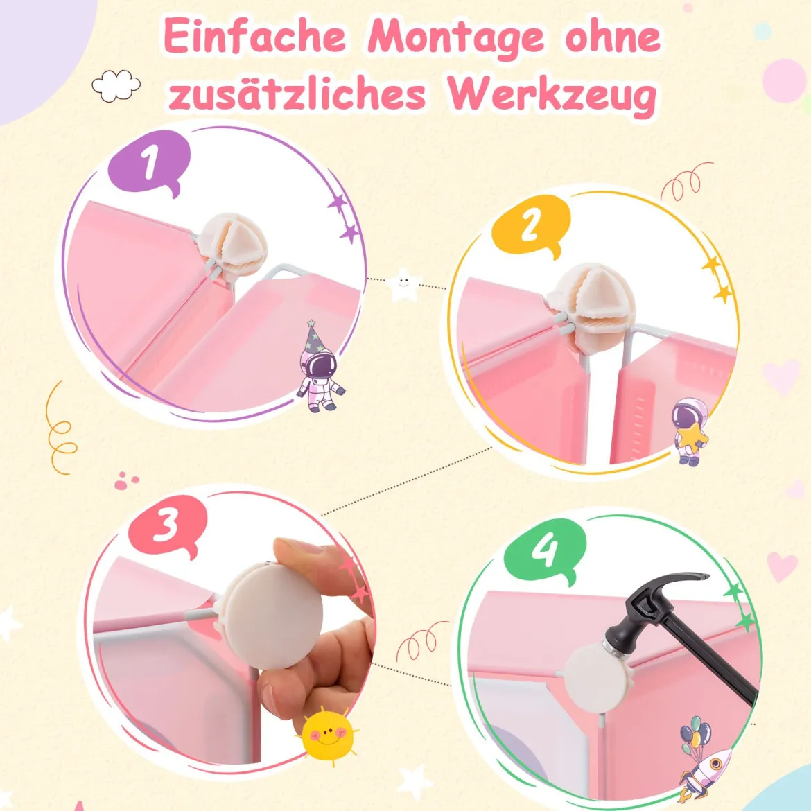 Kinder Kleiderschrank Kunststoff Regalsystem mit 8 Würfeln Kinderregal mit Türen Rosa