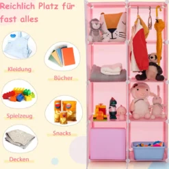 Kinder Kleiderschrank Kunststoff Regalsystem mit 8 Würfeln Kinderregal mit Türen Rosa
