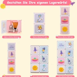 Kinder Kleiderschrank Kunststoff Regalsystem mit 8 Würfeln Kinderregal mit Türen Rosa