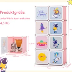 Kinder Kleiderschrank Kunststoff Regalsystem mit 8 Würfeln Kinderregal mit Türen Rosa