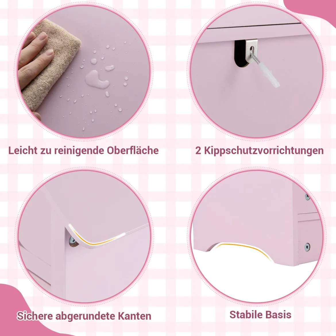 Kinderkleiderschrank mit Spiegel Dachförmiger Kleiderschrank mit offener Kleiderstange Rosa/Weiß