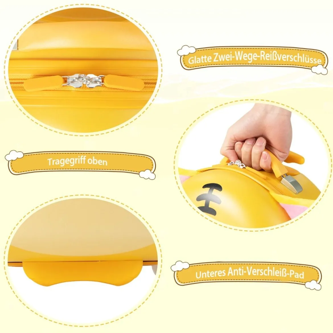 16" Kinderkoffer mit Plüschohren & 2 blinkenden Rädern & 2-stufigem Teleskopgriff Tiger