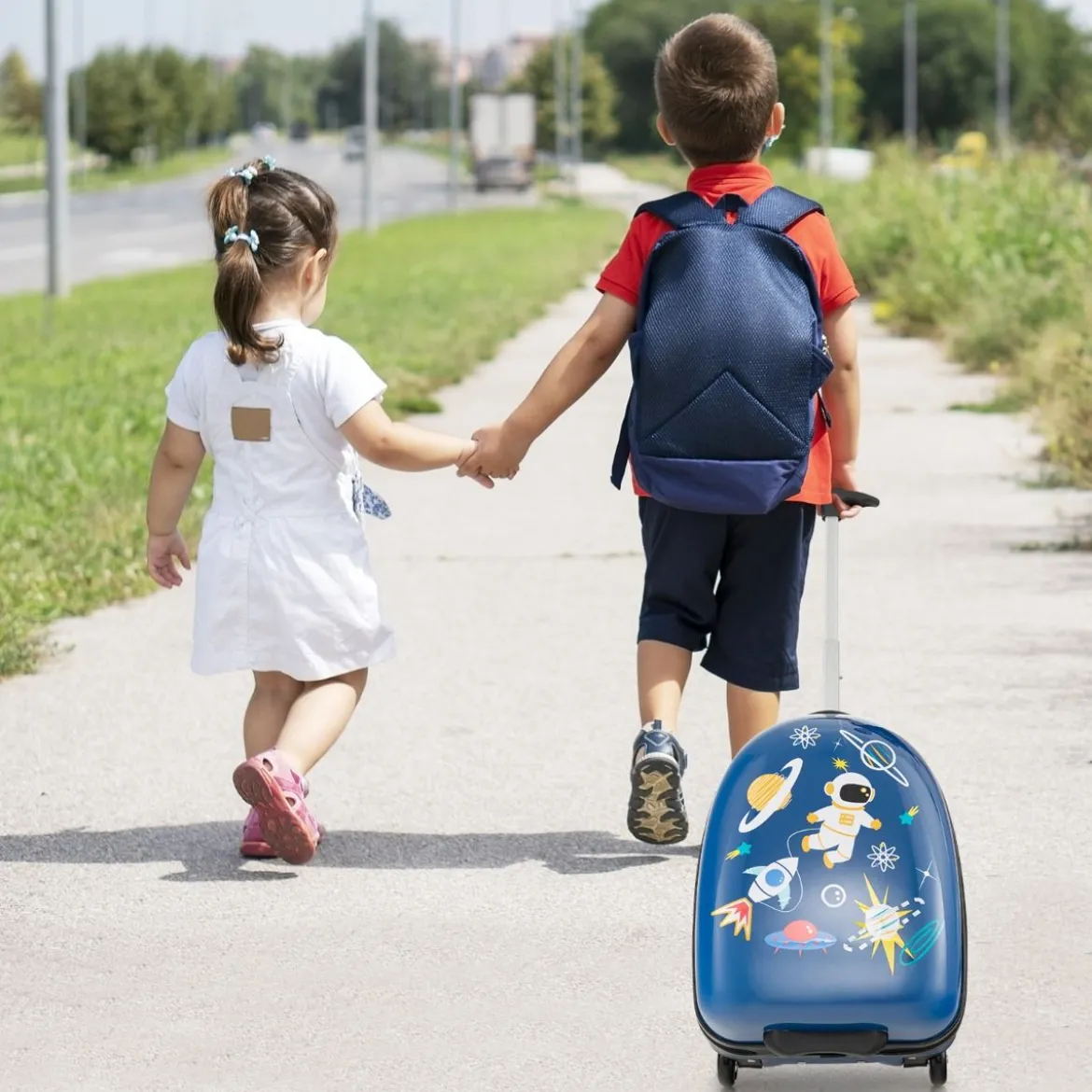 16" Kinderkoffer mit 2-stufigem Teleskopgriff Kindertrolley Kinder Handgepäck Astronauten