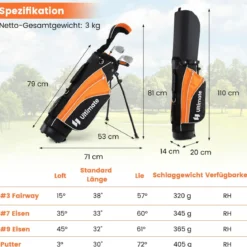 Kinder Komplettes Golf-Schlägerset Rechtshänder Golfset für Kinder von 11-13 Jahren Orange