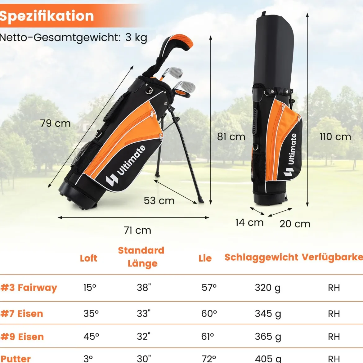 Kinder Komplettes Golf-Schlägerset Rechtshänder Golfset für Kinder von 11-13 Jahren Orange