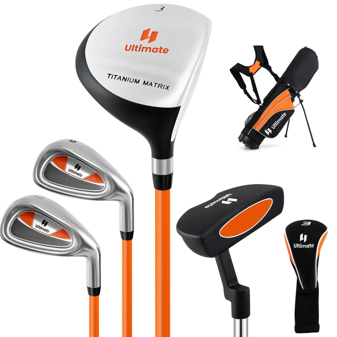 Kinder Komplettes Golf-Schlägerset Rechtshänder Golfset für Kinder von 11-13 Jahren Orange