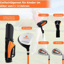 Kinder Komplettes Golf-Schlägerset Rechtshänder Golfset für Kinder von 11-13 Jahren Orange